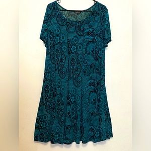Glamour Blue Green Paisley Aline Cap Sleeve Swing Dress size 18W